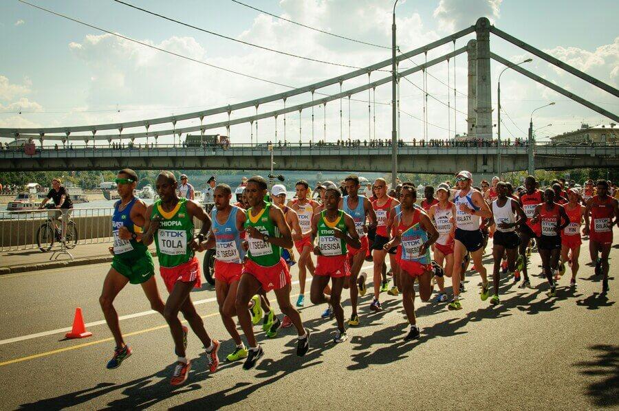 Runner crossing finish line